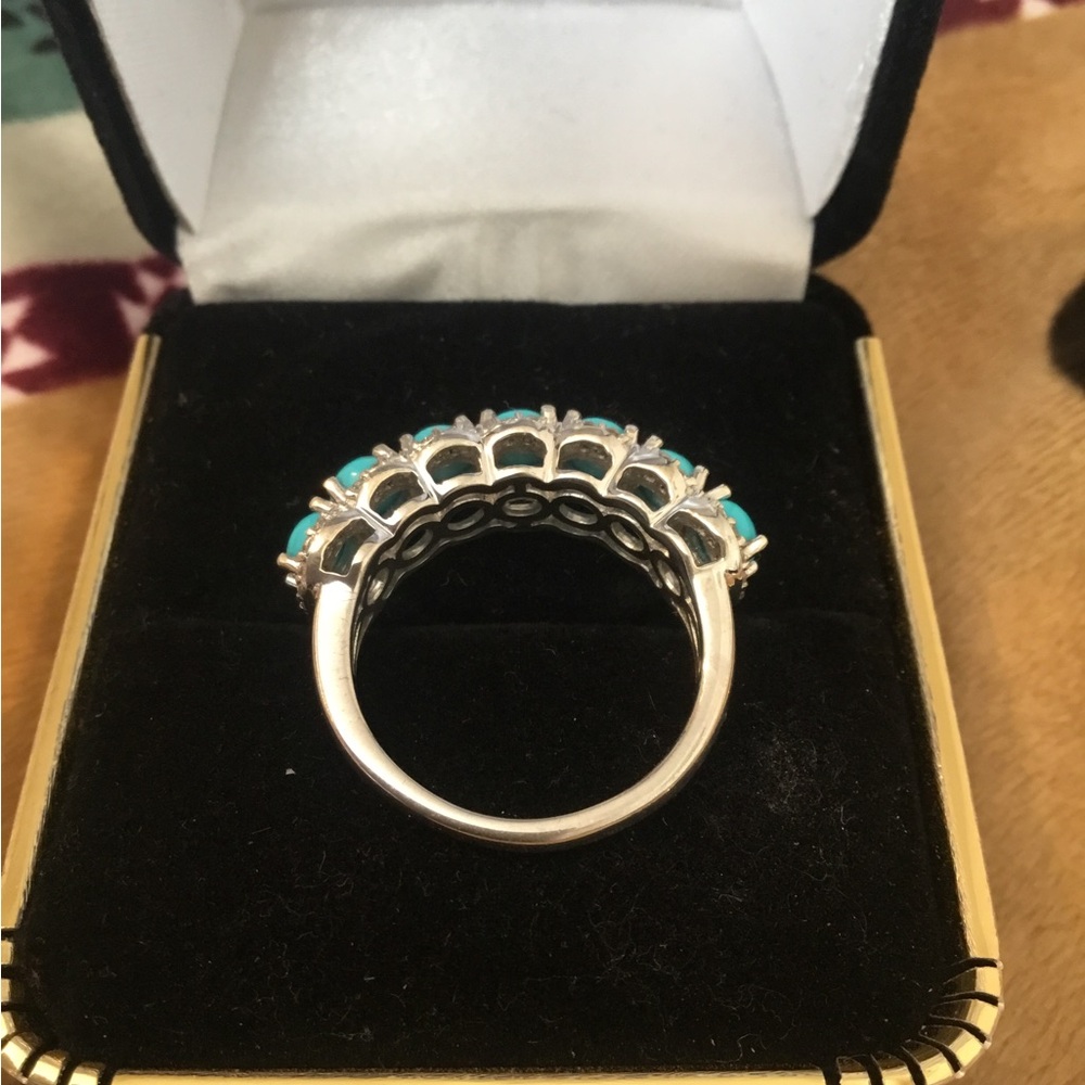 NWOT Sleeping Beauty Turquoise & White Zircon Sterling Silver Ring - Picture 9 of 12
